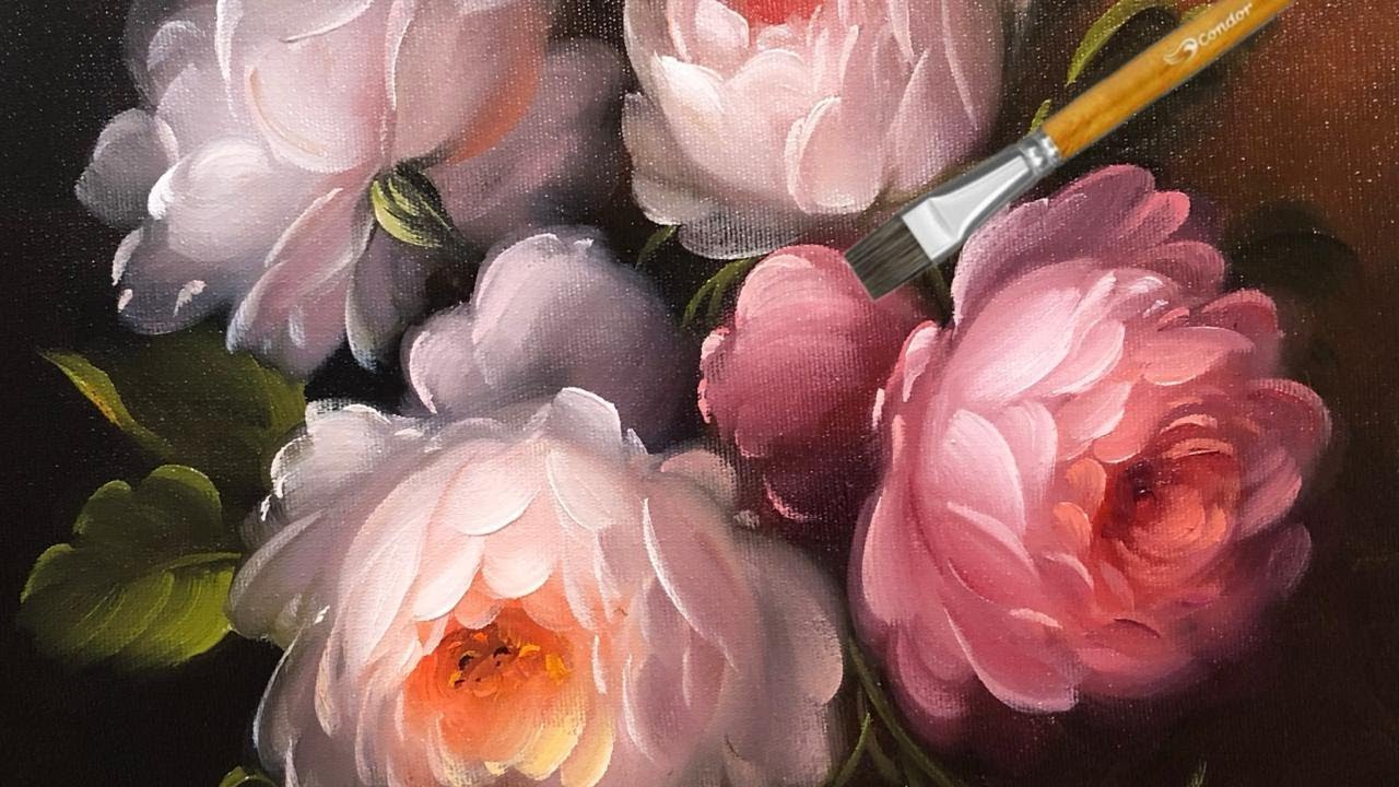 ПРОЗРАЧНЫЕ РОЗЫ НА ЧЕРНОМ ФОНЕ / ЖИВОПИСЬ МАСЛОМ ШАГ ЗА ШАГОМ