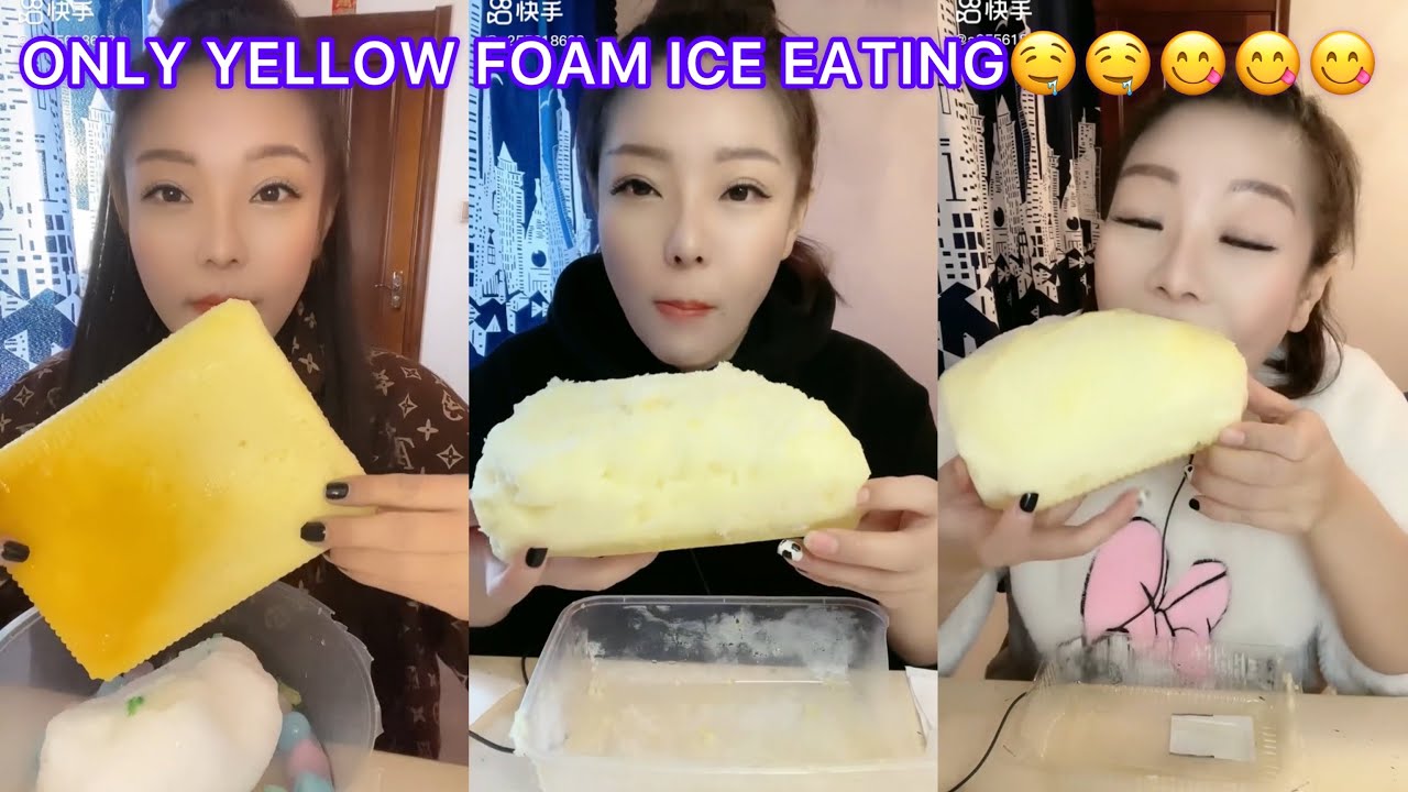 Eating ice🧊 ONLY YELLOW FOAM ICE EATING😋😋🤤🤤