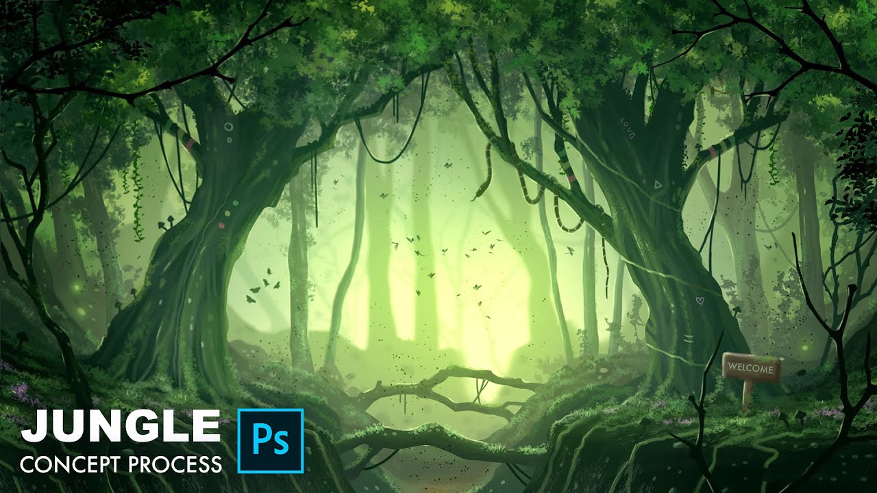 Painting A Jungle In Photoshop / Digital Painting Process / Jamaican Forest Concept Art 2021