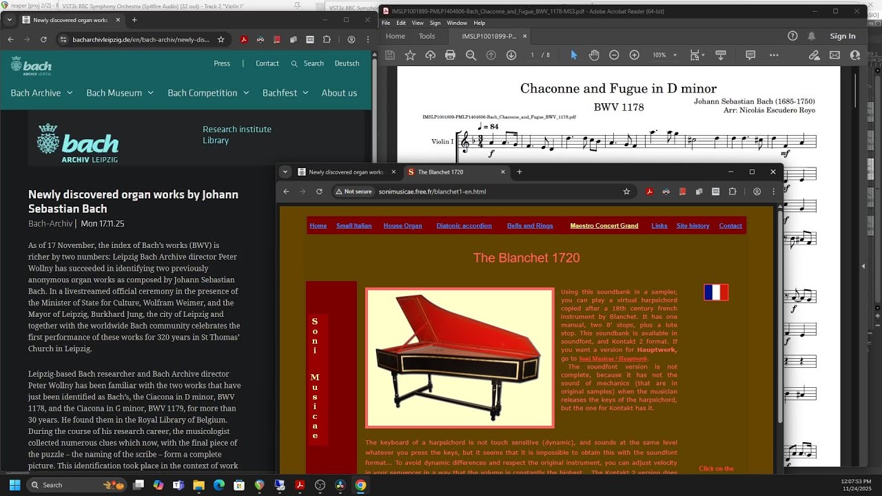Chaconne and Fugue in D minor, BWV 1178 JS Bach (1685-1750) Harpsichord (DAW & Score)