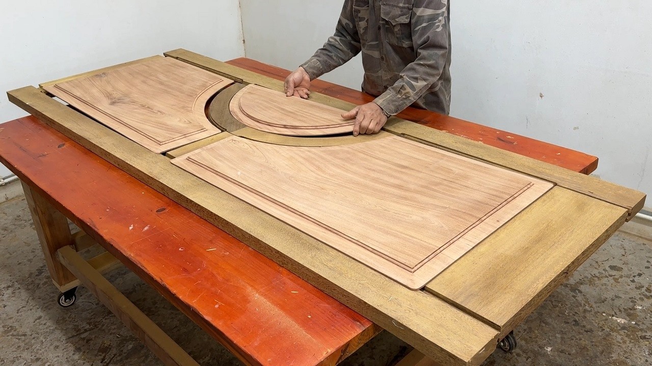 Amazing Art Crafting Curved Wood Of Carpenter - Process Build A Large Main Wood Door With Soft Curve