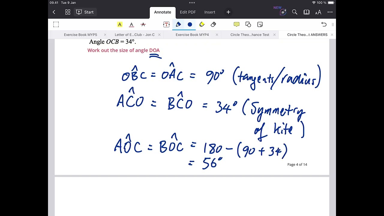 CIRCLE THEOREM TEST ANSWERS