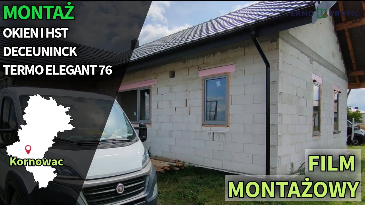 TERMO PROFIL - Montaż okien Termo Elegant 76 i drzwi przesuwnych HST na budowie w Kornowacu