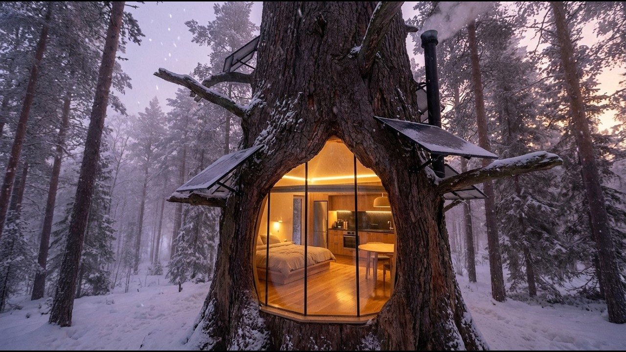 Building a Secret Tree House During Heavy Snow