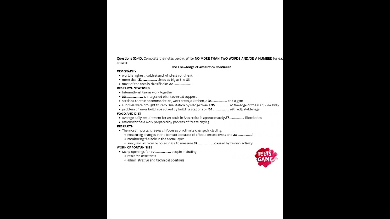 IELTS Listening Real Test | Exam: 26 February 2026 | Antarctica Continent 