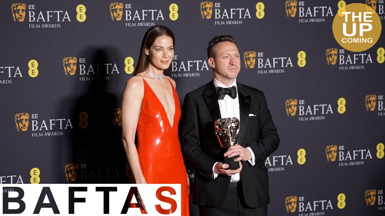 Lol Crawley Best Cinematography winner The Brutalist at BAFTAS 2025 with Michelle Monaghan