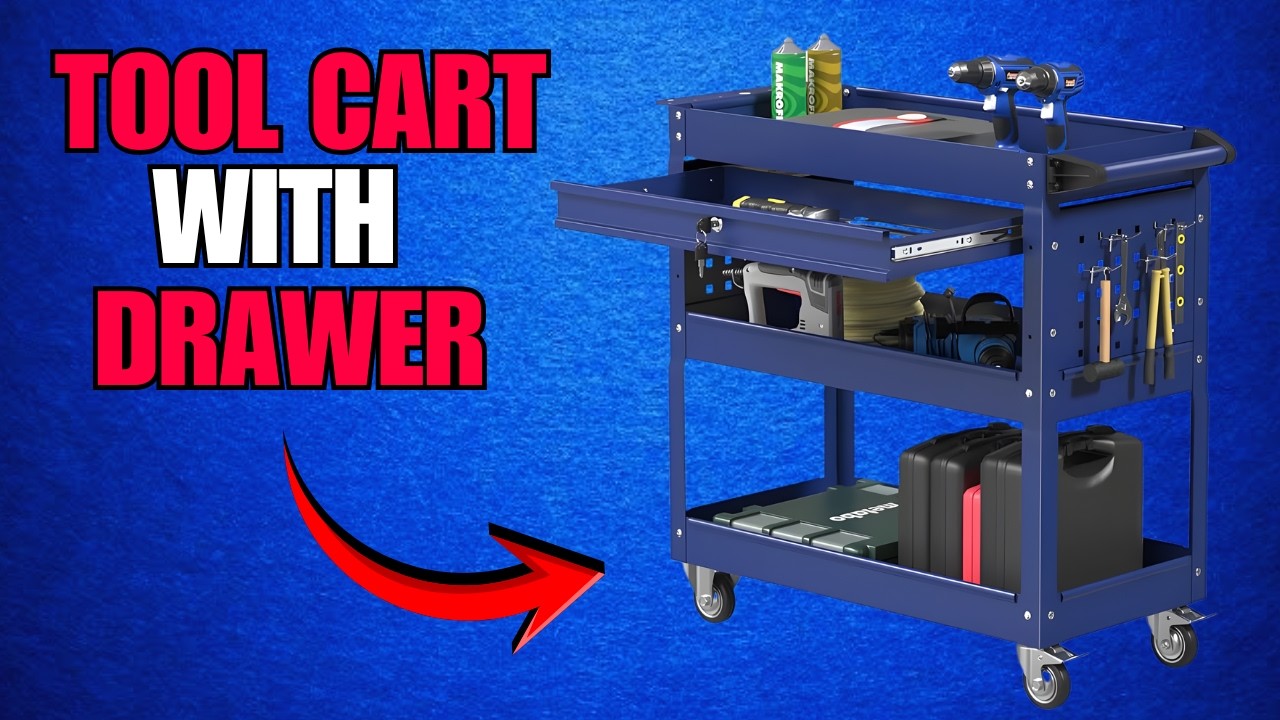 3 Tier Rolling Tool Cart Review | Heavy Duty 400LB Utility Cart with Locking Drawer