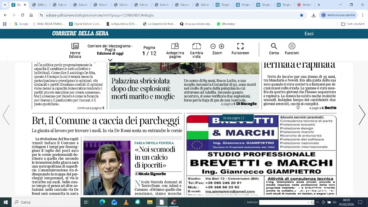 RASSEGNA STAMPA ORE 8,30 DEL 1 FEBBRAIO 2026