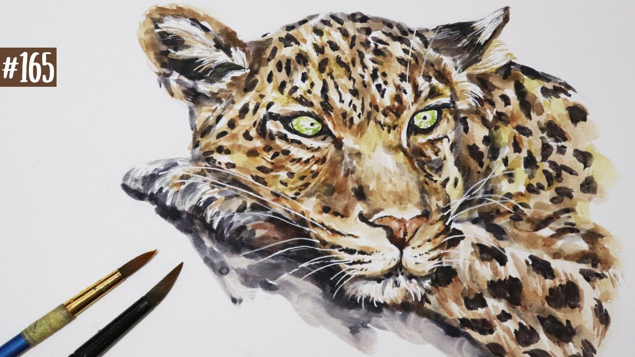 Painting a Leopard for Beginners using 5 Watercolors / Art Tutorial #165