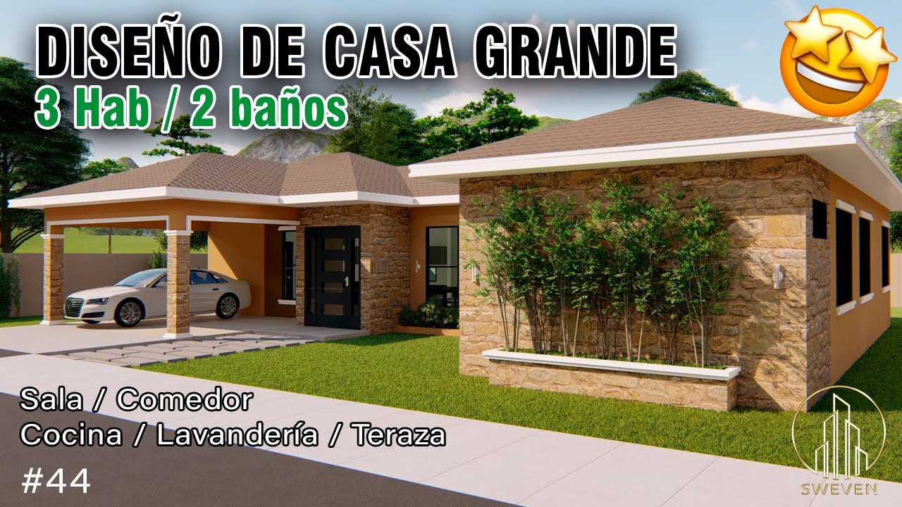 Diseño de Casa grande y hermosa | 3 habitaciones | 2 baños | sala | comedor | cocina | lavandería
