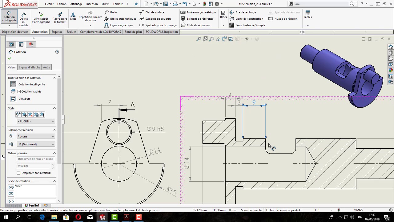 SolidWorks Tutorial : Tuto 3.3 Vilebrequin Mise en plan