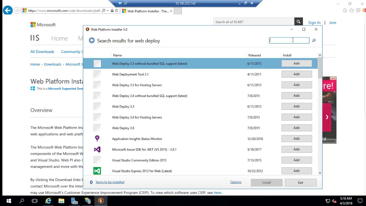 web deployment agent service windows server 2016
