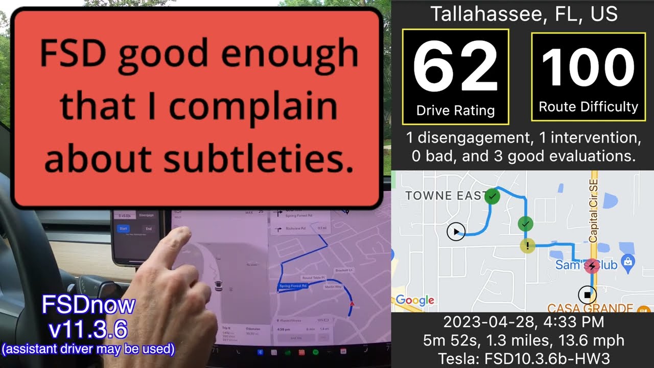 Short Tesla FSD drive to gym, but no reaction to car flashing lights. [62/100]