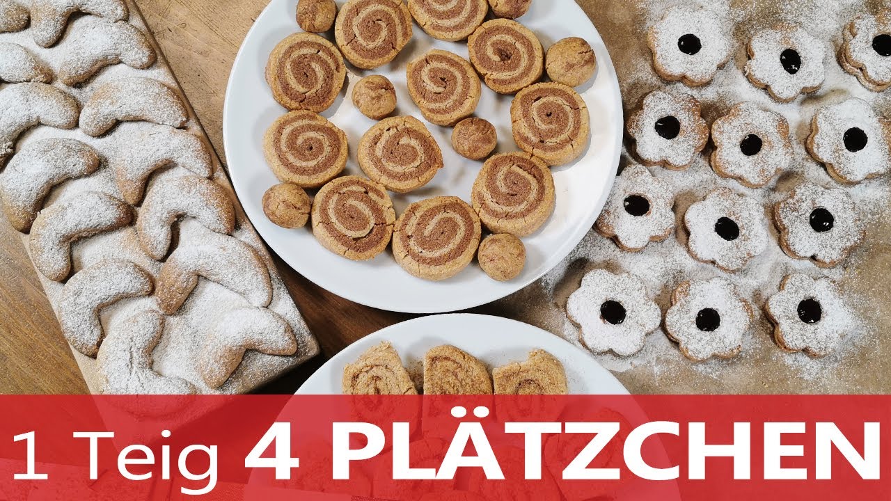 1 TEIG - 4 verschiedene PLÄTZCHEN | GENIALES REZEPT | lecker, schnell + einfach | mit Vollkornmehl