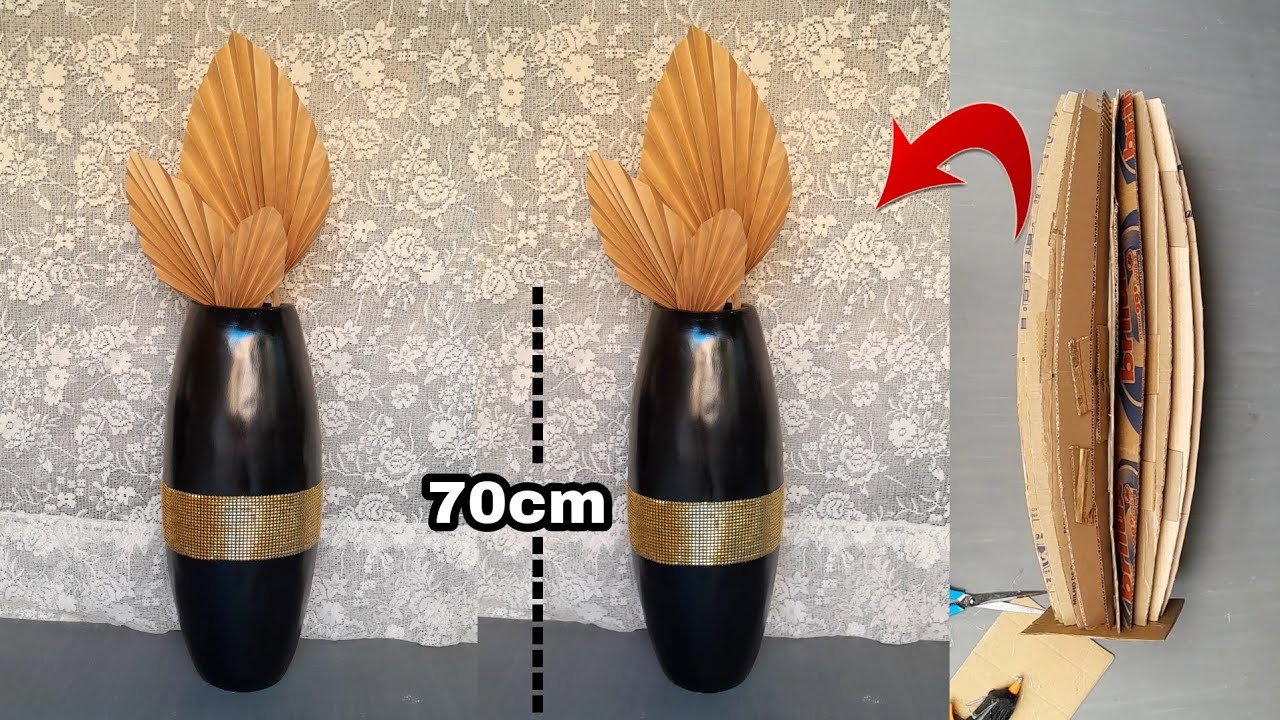 COMO FAZER VASO DECORATIVO PARA CANTO DE SALA FEITO DE PAPELÃO E GESSO | FAÇA VOCÊ MESMO VASO