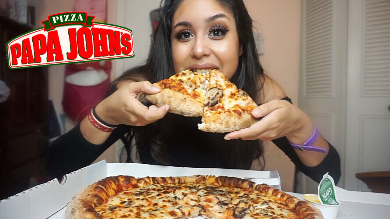 PAPA JOHN'S LARGE MUSHROOM PIZZA MUKBANG EATING SHOW• WATCH ME EAT (EAT WITH ME!)