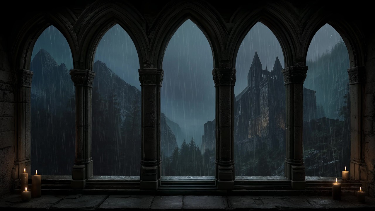 Rain Sounds for Relax and Relieve Stress - Rain Sounds in Medieval Castle Window
