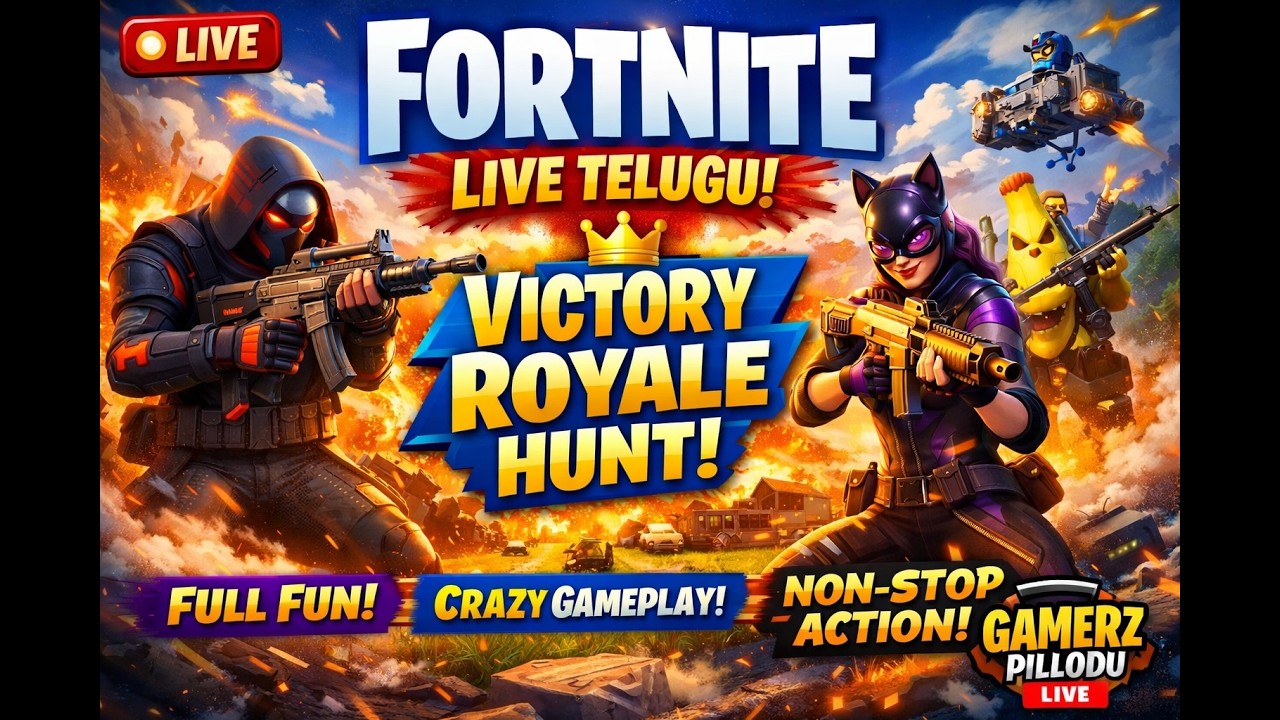 🔥 Fortnite Live Telugu | Victory Royale Hunt 👑 | Full Fun & Crazy Gameplay | GAMERZ Pillodu