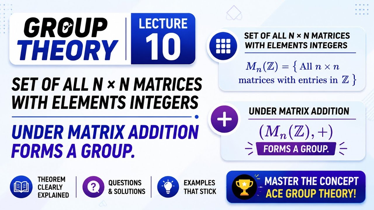 10. Set of All n×n Integer Matrices Under Addition Forms a Group | Group Theory