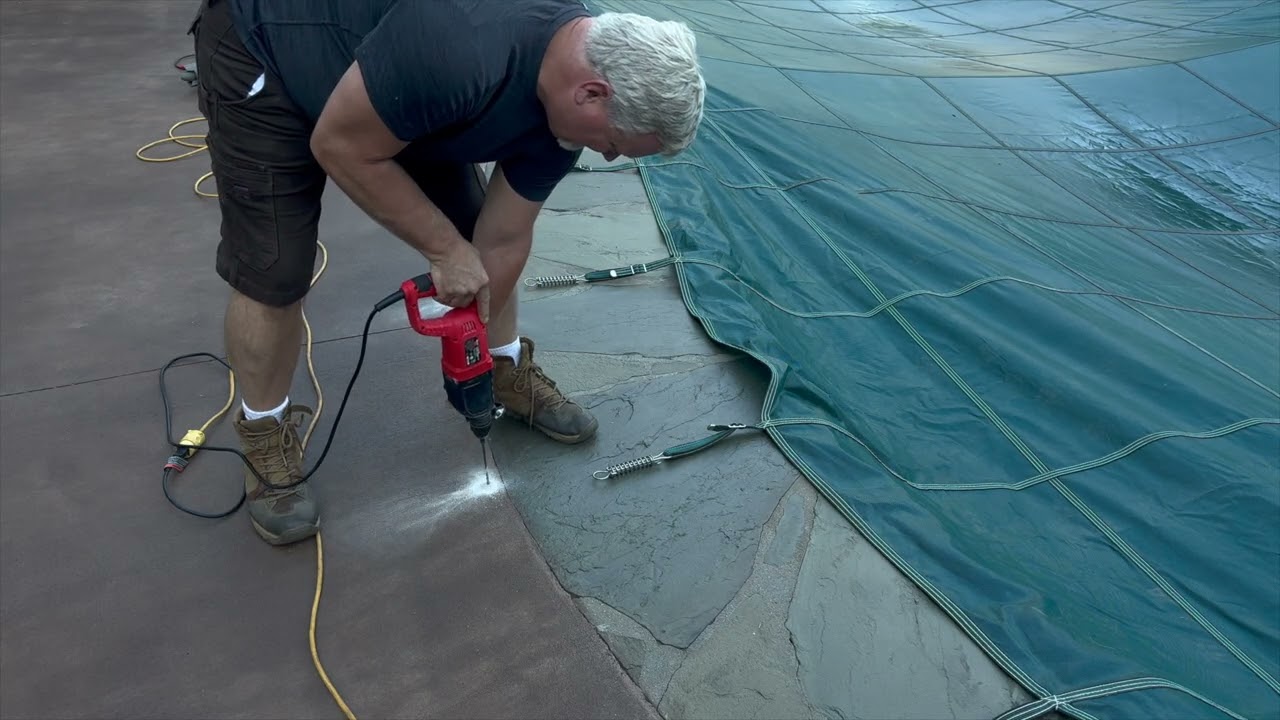 How to Install Pool Cover Anchors After New Concrete | Winter Pool Cover Setup