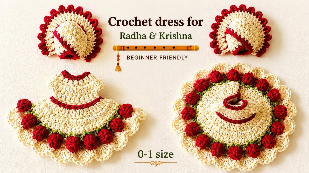 [ENG SUB] Crochet flower dress for Laddu Gopal Ji / Shri Radha Rani | Crochet winter dress DIY