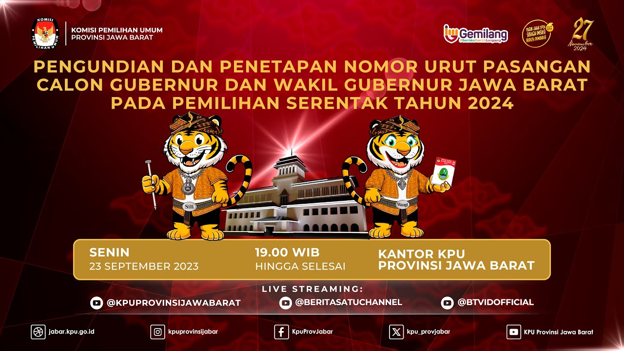 PENGUNDIAN DAN PENETAPAN NOMOR URUT PASANGAN CALON GUBERNUR DAN WAKIL GUBERNUR JAWA BARAT TAHUN 2024