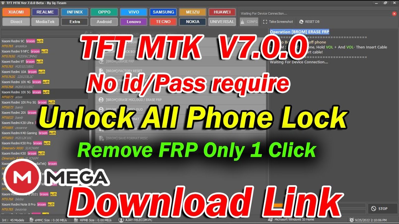 Unlock tool free | TFT MTK V7 | FRP remove tool | Ajay Telecom