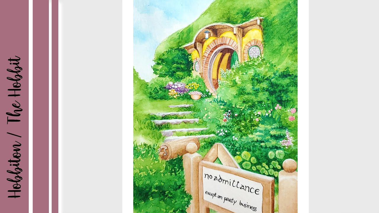 THE HOBBIT | LOTR | Hobbit House - Bag End | Watercolor Painting Using One Brush