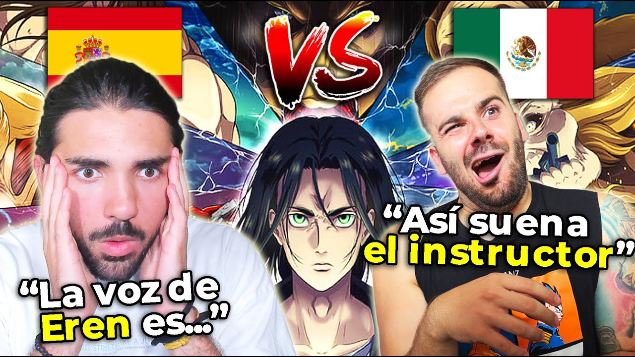 🇪🇸 2 ESPAÑOLES REACCIONAN AL DOBLAJE LATINO VS ESPAÑOL 🇲🇽 DE SHINGEKI - NoMeDuchoGT