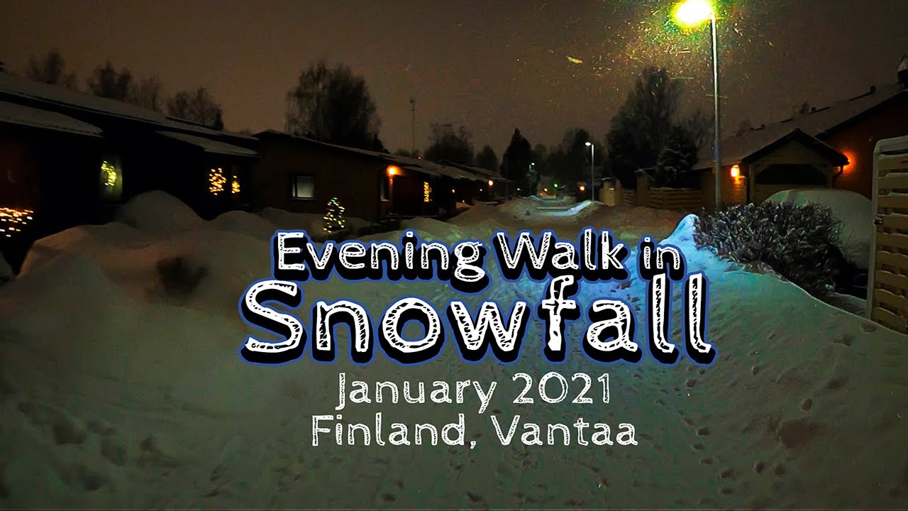 Evening Walk in Snowfall, January 2021, Finland, Vantaa [4K]