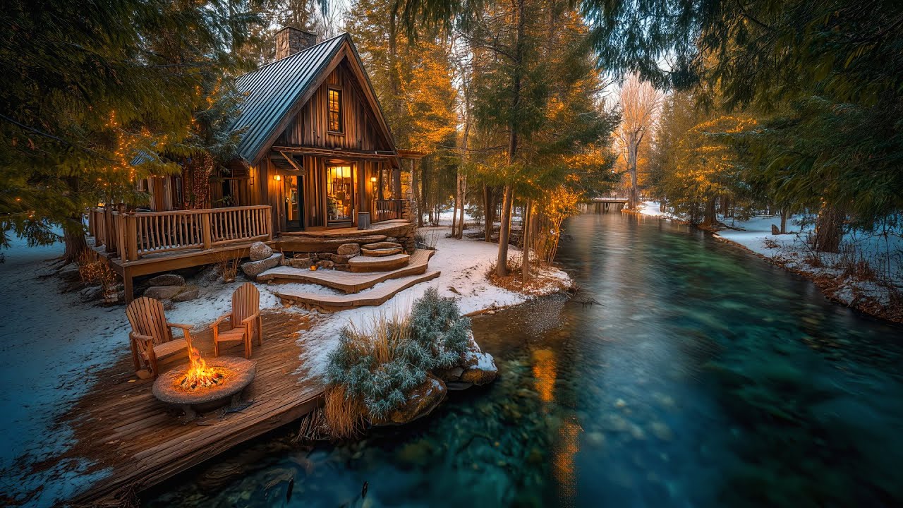 You’ll Want to Stay Here ❄️ Morning at the River Cabin, Birds & Fire