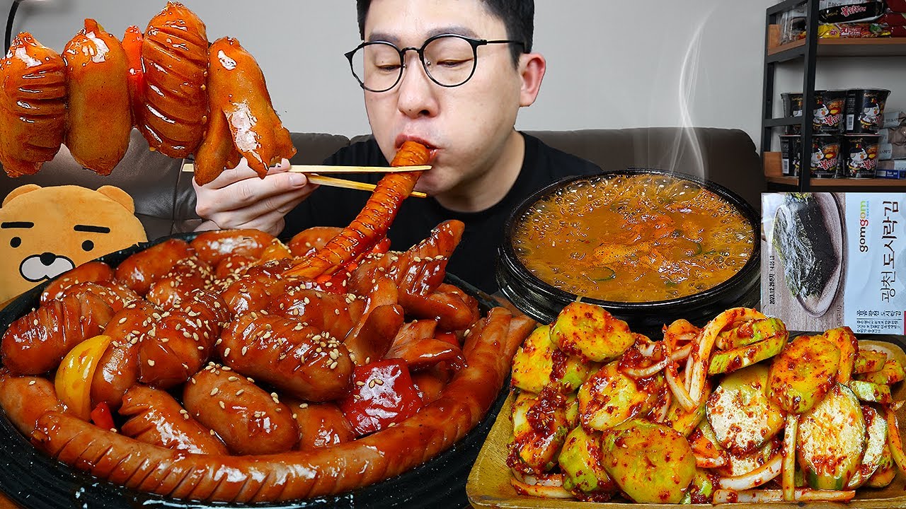 ASMR MUKBANGㅣStir-fried sausage and vegetables & cucumber kimchiㅣEATING SHOW