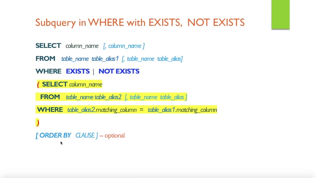 SQL  subqueries - Lesson 8 (EXISTS, NOT EXISTS, ALL, ANY)