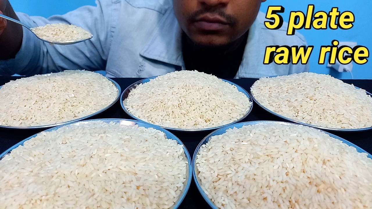 5 plate raw rice eating | hard raw rice mukbang | raw rice eating asmr | raw rice