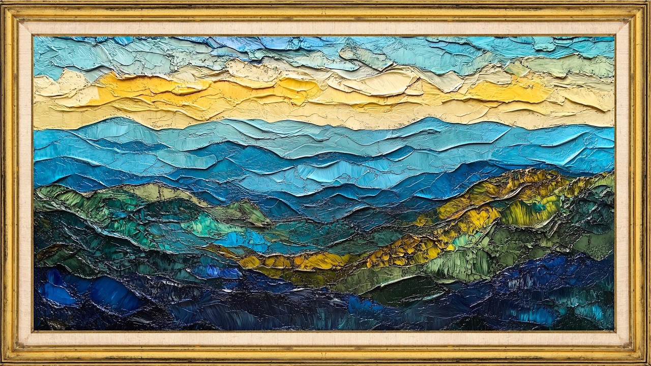 Relaxing Mountain Landscape Wall Art | 2H TV Screensaver | Frame TV Art |Textured Landscape Painting