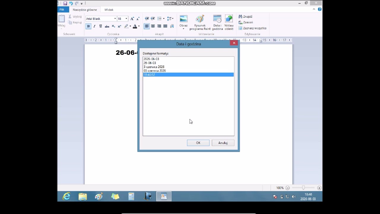 Windows 8 &ndash; WordPad #3 | Data, godzina i formatowanie tekstu