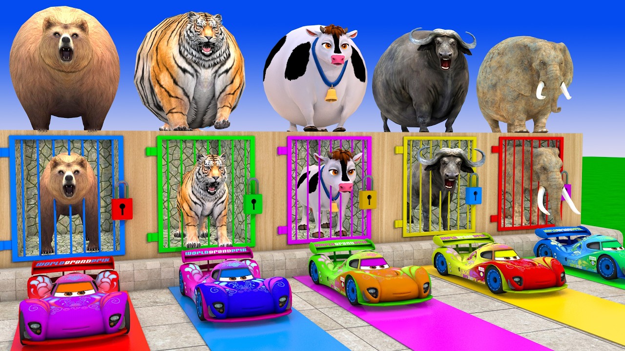 Long Slide Game With Cow Elephant Gorilla Hippopotamus Tiger 3d Animal Game Funny 3d Animals