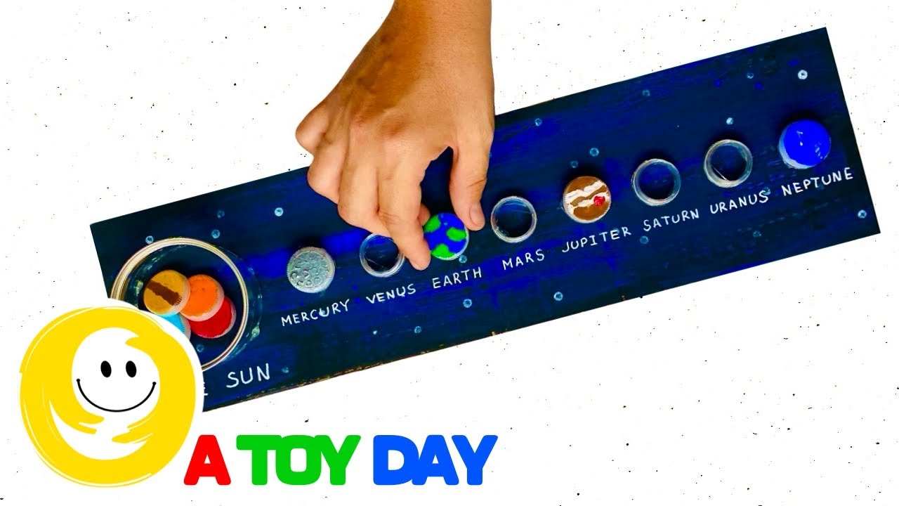 DIY Bottle Cap Planets Game for kids 🍼| How to learn planets order GAME | Cardboard & Plastic Bottle