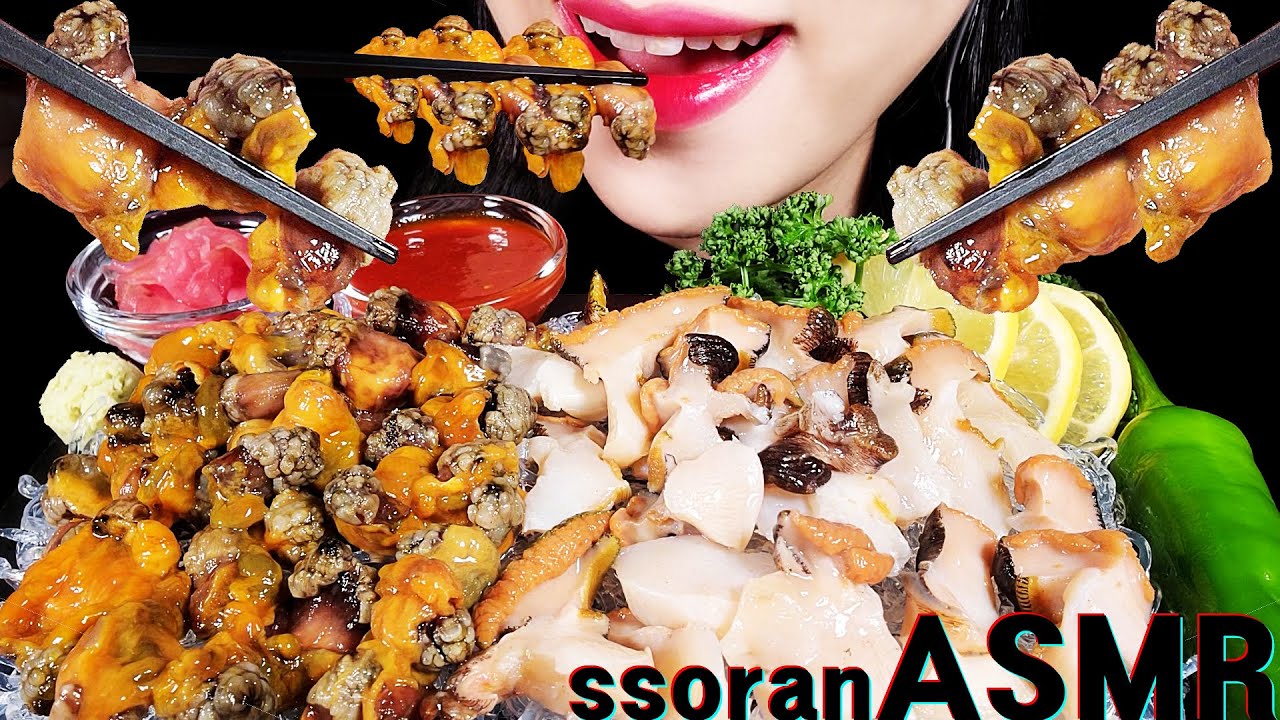 ASMR 미더덕회,뿔소라회 먹방 RAW WATER SEA SQUIRT SASHIMI TURBAN SHELL CONCH MUKBANG EATING SOUNDS