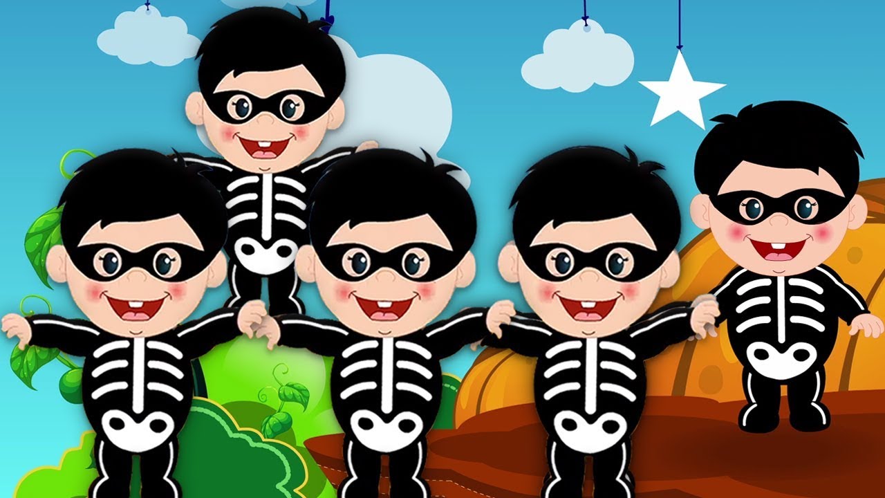 Cinque piccoli scheletri | Bambini Tv Filastrocche e cartoni animati | Five Little Skeletons Rhymes