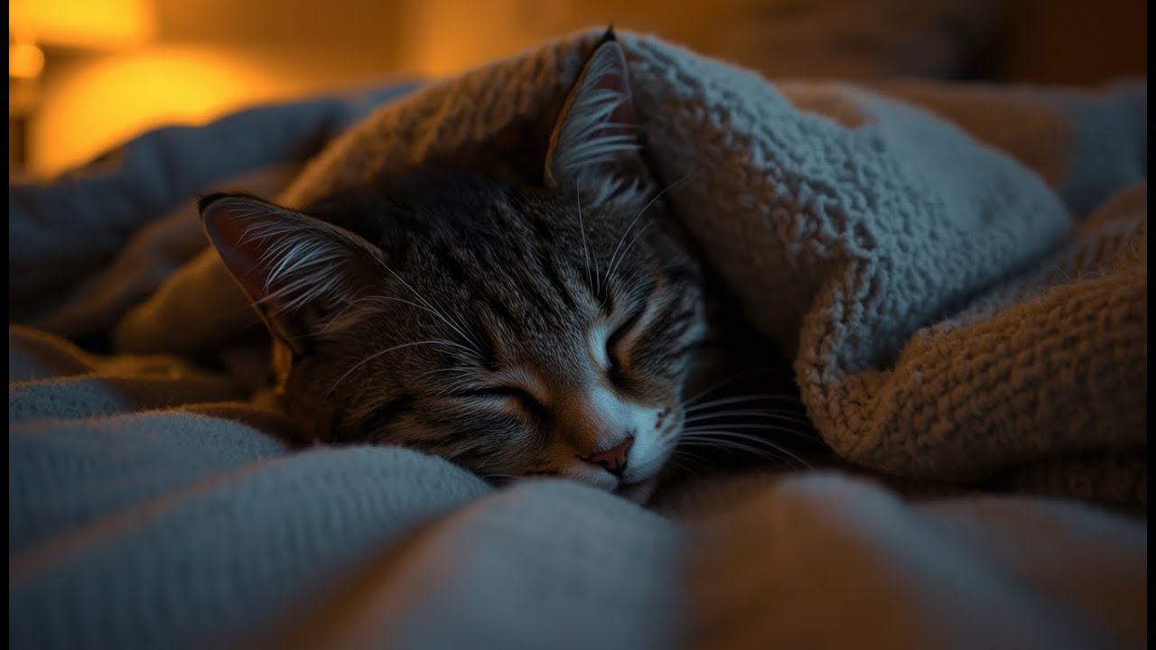 Sleeping Cat Under a Cozy Blanket 🐱🌙 Deep Sleep Ambience with Gentle Rain & Fireplace (2 Hours)