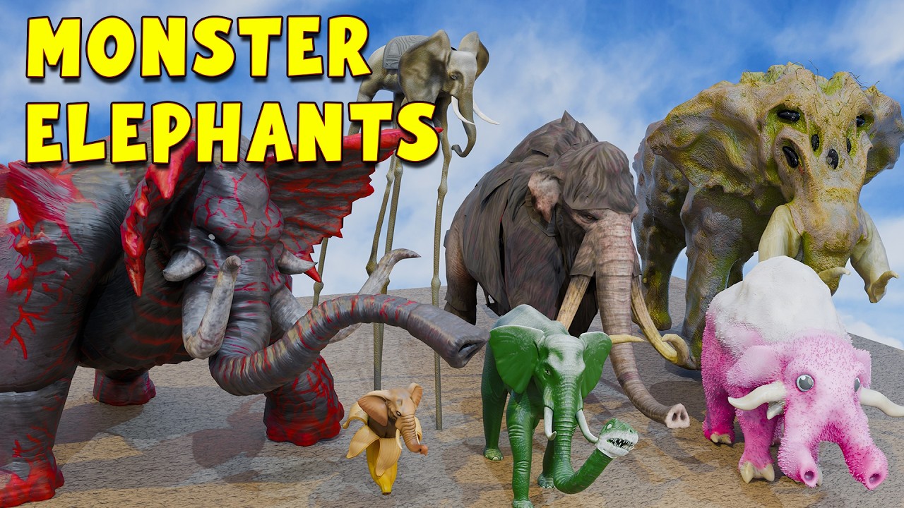 Zunesha vs Colossal Elephant vs Mammoths | 3D Monster Elephant Comparison