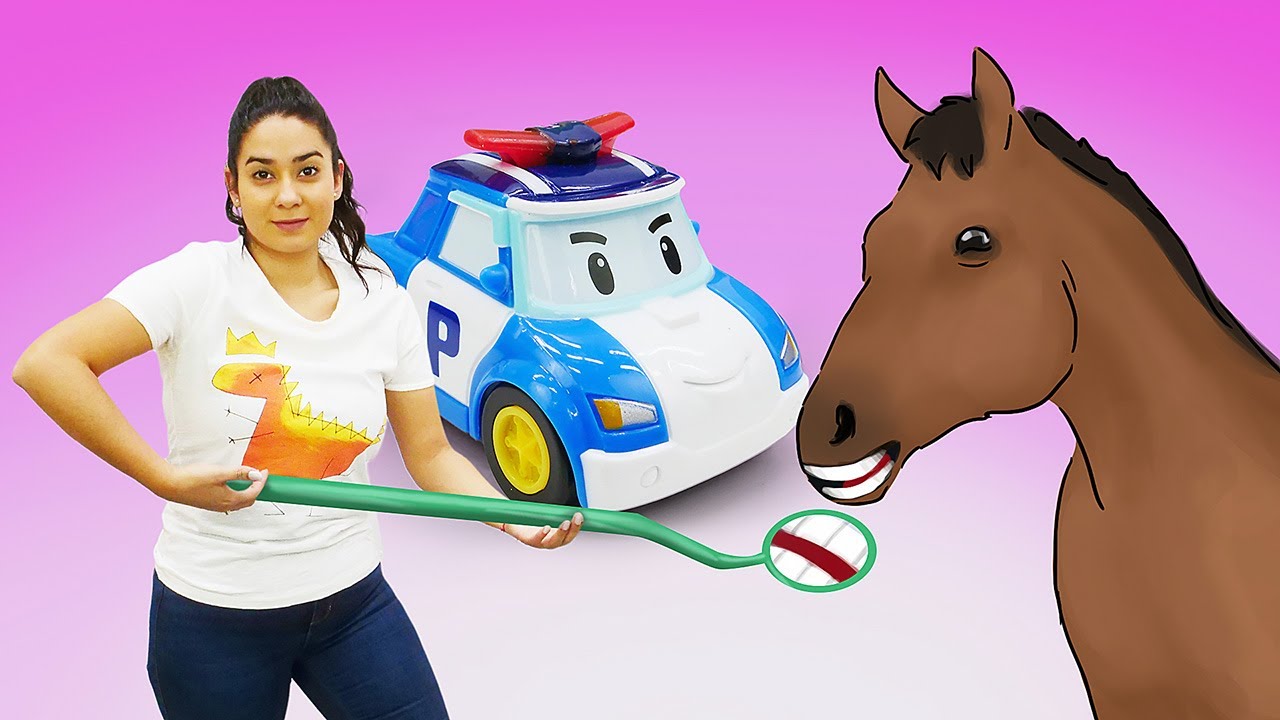 Lustige Schule mit Valeria. Robocar Poli auf dem Bauernhof
