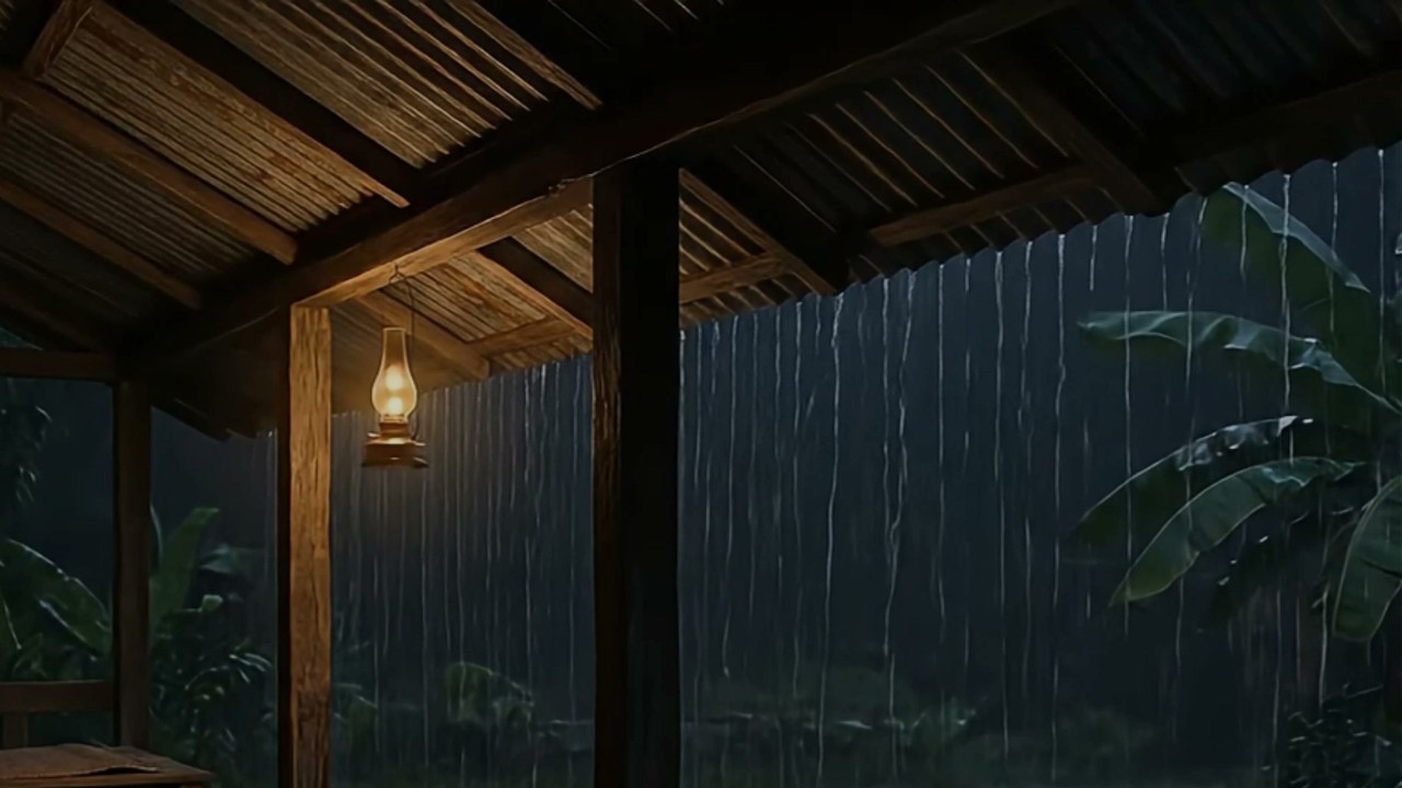 Continuous Heavy Rain Under a Tin Roof | Dark Cozy Night