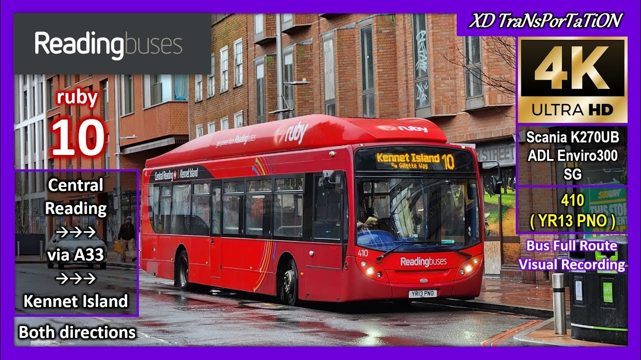 [Reading buses] ruby 10 ~ Central Reading ➝ Kennet Island ➝ Central Reading (via A33)【4K UW】
