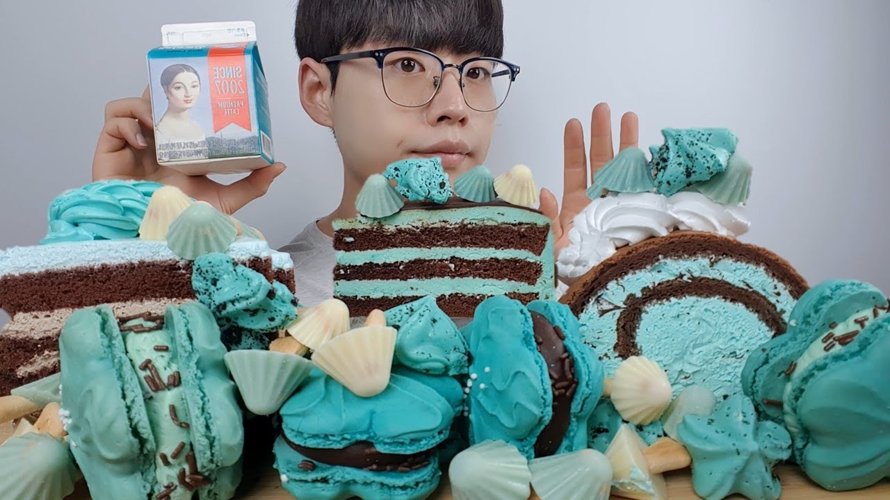 SUB) Десерт с шоколадной глазурью Mukbang (Минт Шоколадный торт, Макарон, Мэрран)