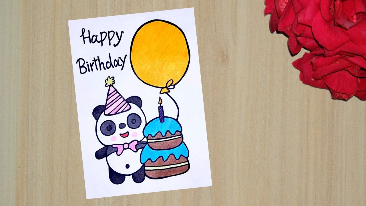 Birthday Card Idea //How to Make Birthday Card //Cute Panda With Birthday Cake Drawing