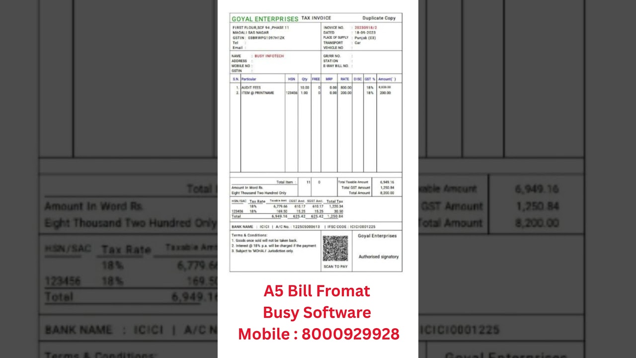 Busy Software Bill Design||Half Page Bill Format in Busy Software #8000929928