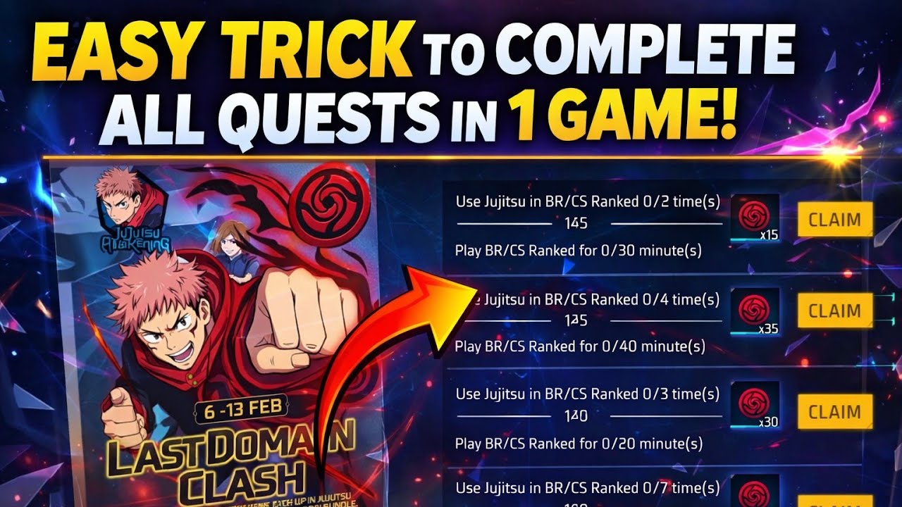 Last Domain Clash Event Free Fire | Use Jujutsu In Br/Cs Ranked 24 Times | Free Fire New Event