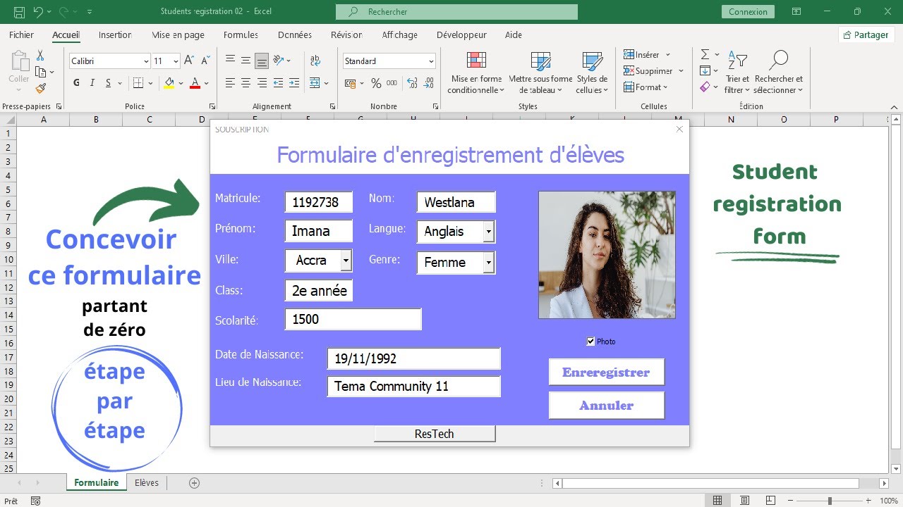 Concevoir un formulaire d'enregistrement de souscription d'élèves (étape par étape)